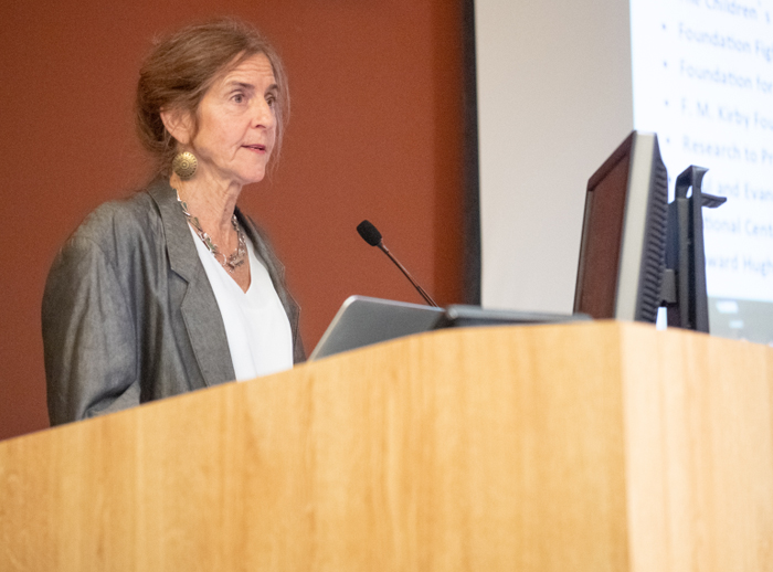 Jean Bennett, MD, PhD, presenting her lecture at the Marion Spencer Fay Award Ceremony