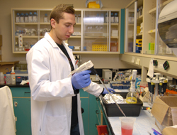 High school student doing research in a lab at Drexel University College of Medicine.
